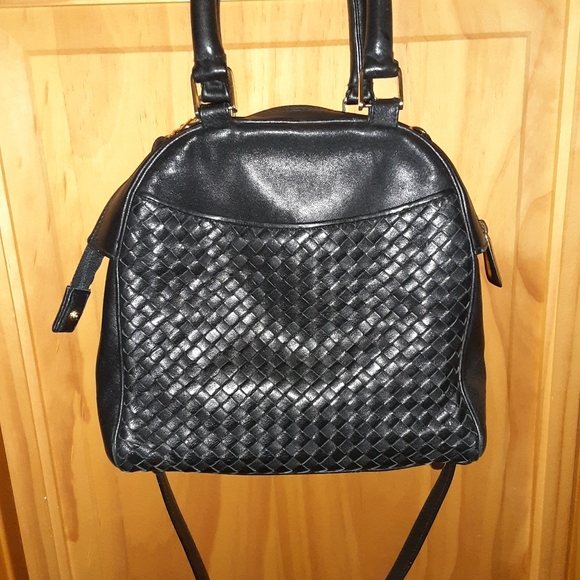 Ganson Black Leather Woven Handbag - Picture 1 of 2